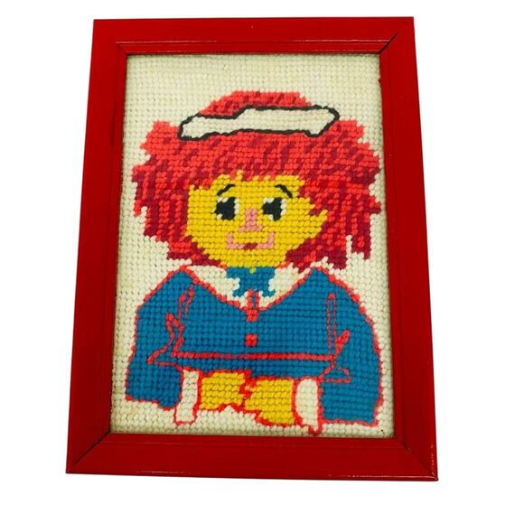 Handmade Raggedy Ann's Andy Needle Point Framed OOAK - Picture 1 of 8
